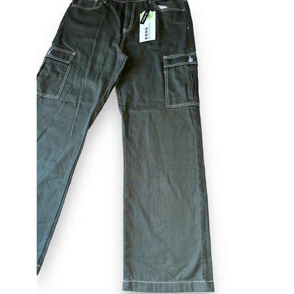 High Rise Cargo 90s Boyfriend Slouchy Baggy Jeans Wide Leg Army Green Size 17/33 - Picture 5 of 16